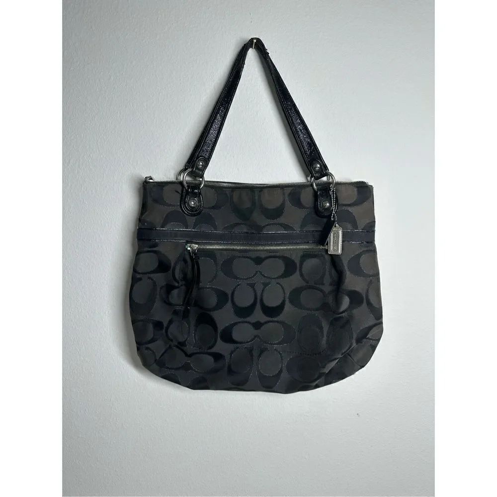 COACH Signature Sateen Canvas Tote Bag Black F1221-18979 See Description